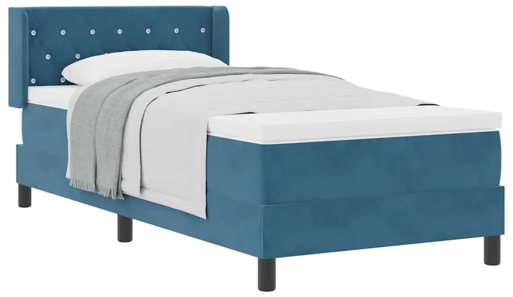 Cama Box com Colchão Azul Escuro 100x200 cm Veludo