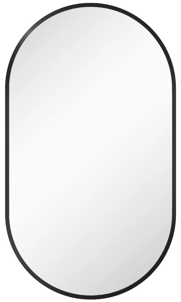 Espelho Casa de Banho Oval 40x3x70 cm Espelho Decorativo de Parede com Estrutura de Liga de Alumínio Horizontal ou Vertical Preto