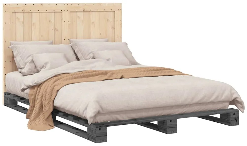 Estrutura de cama com cabeceira 140x200 cm pinho maciço cinza