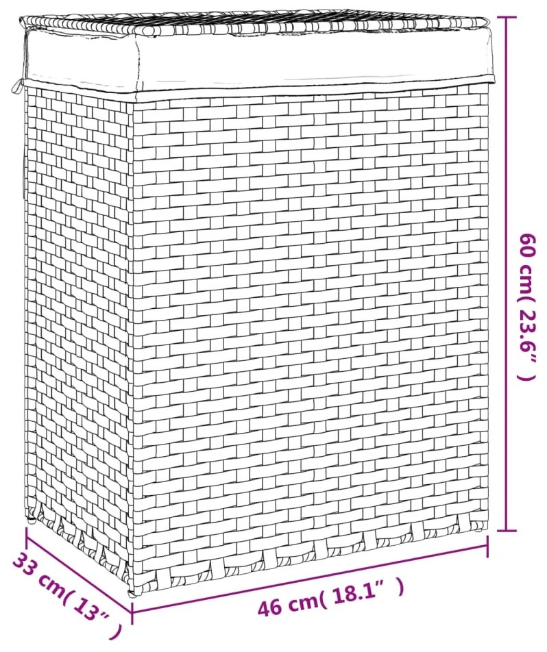 Cesto p/ roupa suja c/ tampa 46x33x60cm vime PE castanho-escuro