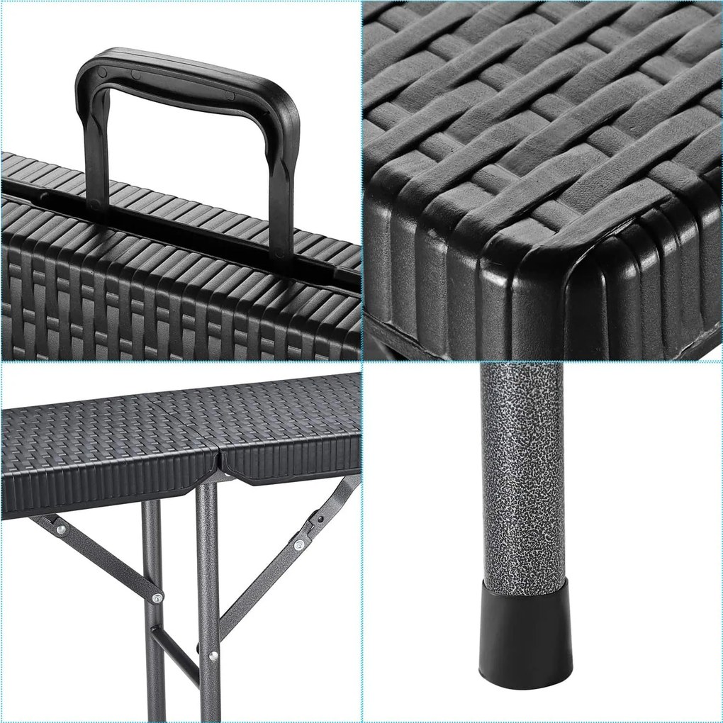 Conjunto de 2 bancos dobraveis, jardim, campismo de Polyrattan Malmo 180cm pretos
