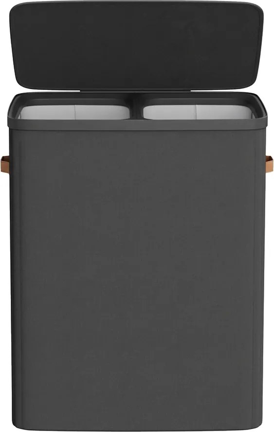 Cesto da roupa suja, cesto de 170 L com 2 compartimentos 56 x 40 x 75 cm, preto