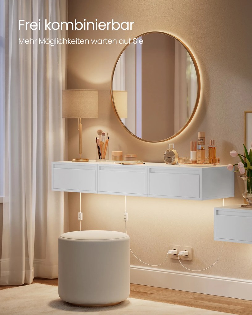 Conjunto de 2 mesas de cabeceira suspensas com luzes LED 35 x 40 x 18 cm branco nuvem