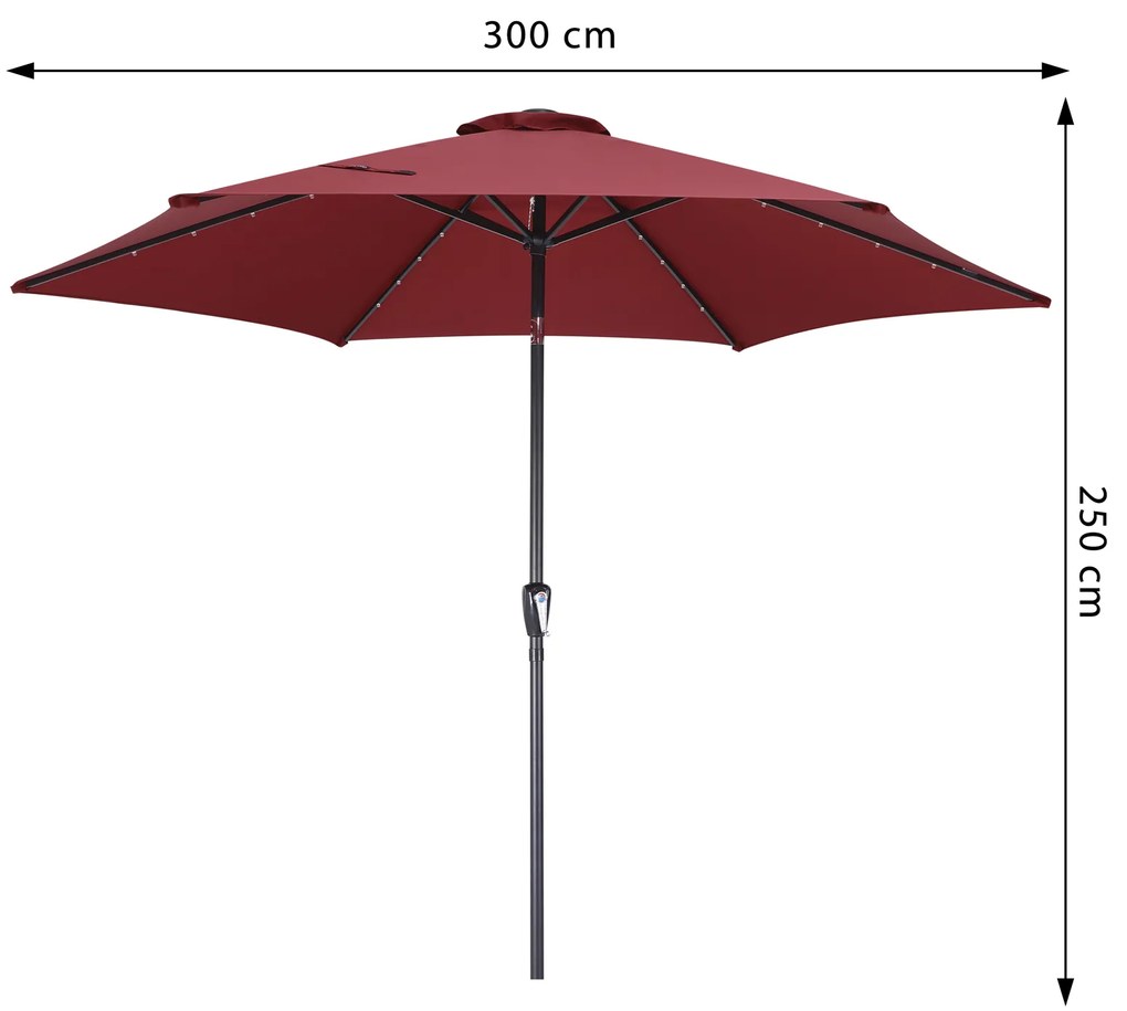 Guarda-sol LED Florida com proteção UV 80+ Ø300 x 250 cm Vermelho