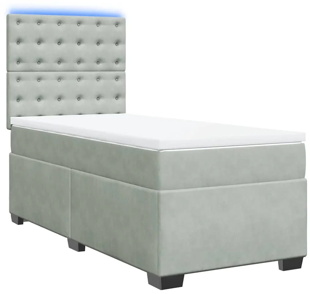 Cama com molas/colchão 90x190 cm veludo cinza-claro