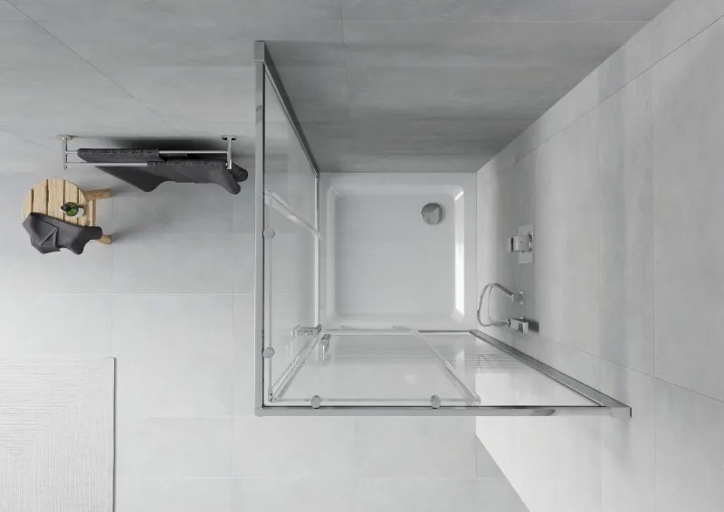 Mexen Rio cabine de duche quadrada 80 x 80 cm, faixas brancas, cromado + base de duche Flat, branco - 860-080-080-01-20-4010