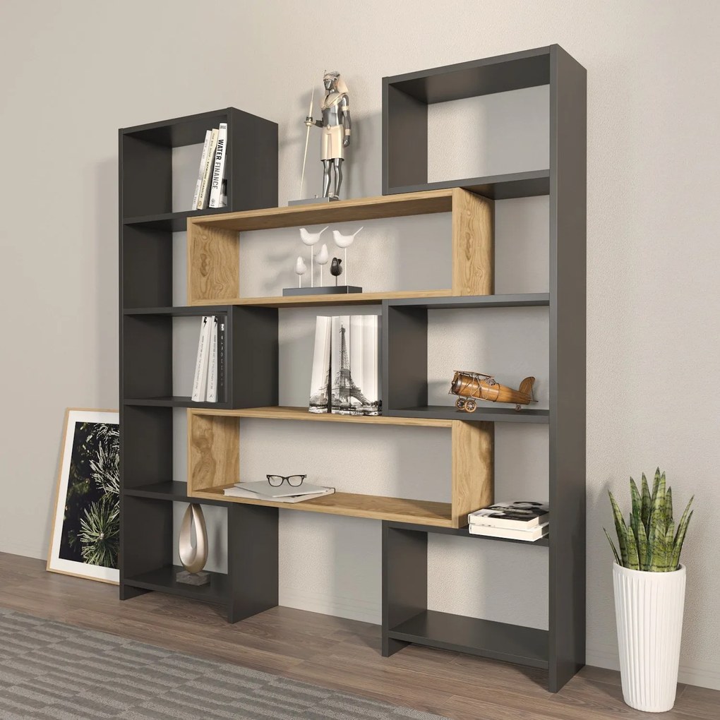 Estante Poyraz – Preto Carvalho – 163,5x150x22 cm