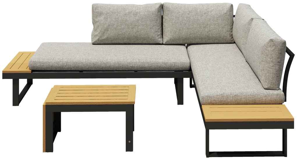 Conjunto de Jardim de 3 Peças Móveis de Exterior com 2 Sofás de 2 Lugares e Mesa de Centro Versátil Conjunto de Sofá de Exterior Cinza