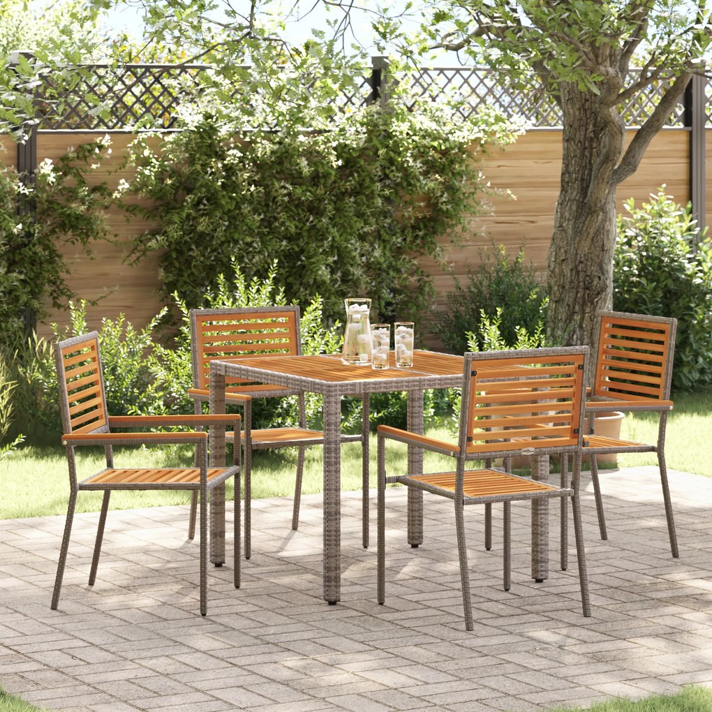 Conjunto de Jantar para Jardim vidaXL de 5 Peças em Rattan Sintético Cinza