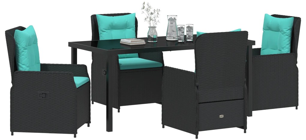 Conjunto de Jantar de Jardim de 5 Peças Preto Polímero Rattan