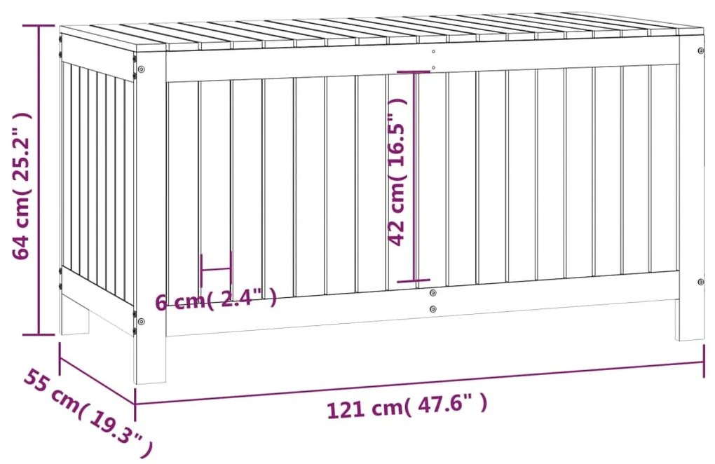 Caixa de arrumação jardim 121x55x64 cm pinho maciço branco
