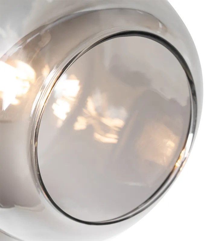 Candeeiro de pé preto com dourado e vidro fumê 3 luzes - Zuzanna Moderno