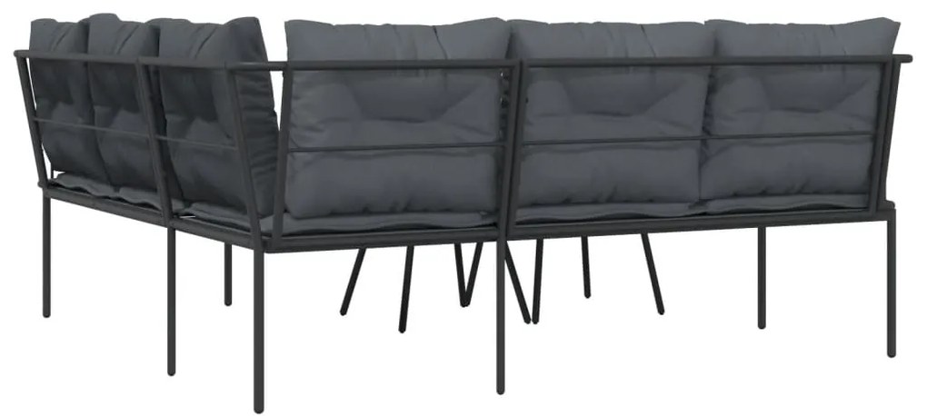 Conjunto de sofás de jardim c/ almofadões aço/textilene preto