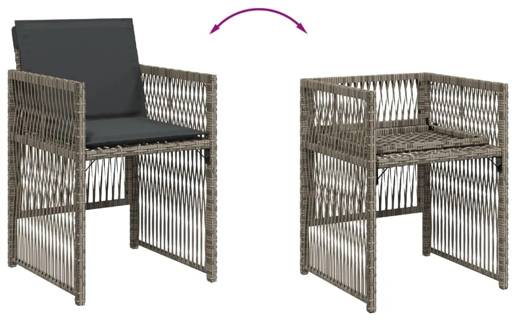 Cadeiras de jardim com almofadões 4 pcs vime PE cinzento