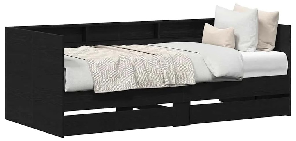 Cama de Dia Preta com Gavetas Carvalho Preto Madeira engenheirada