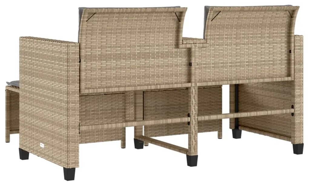 Sofá de jardim de 2 lugares com mesa e bancos vime PE bege