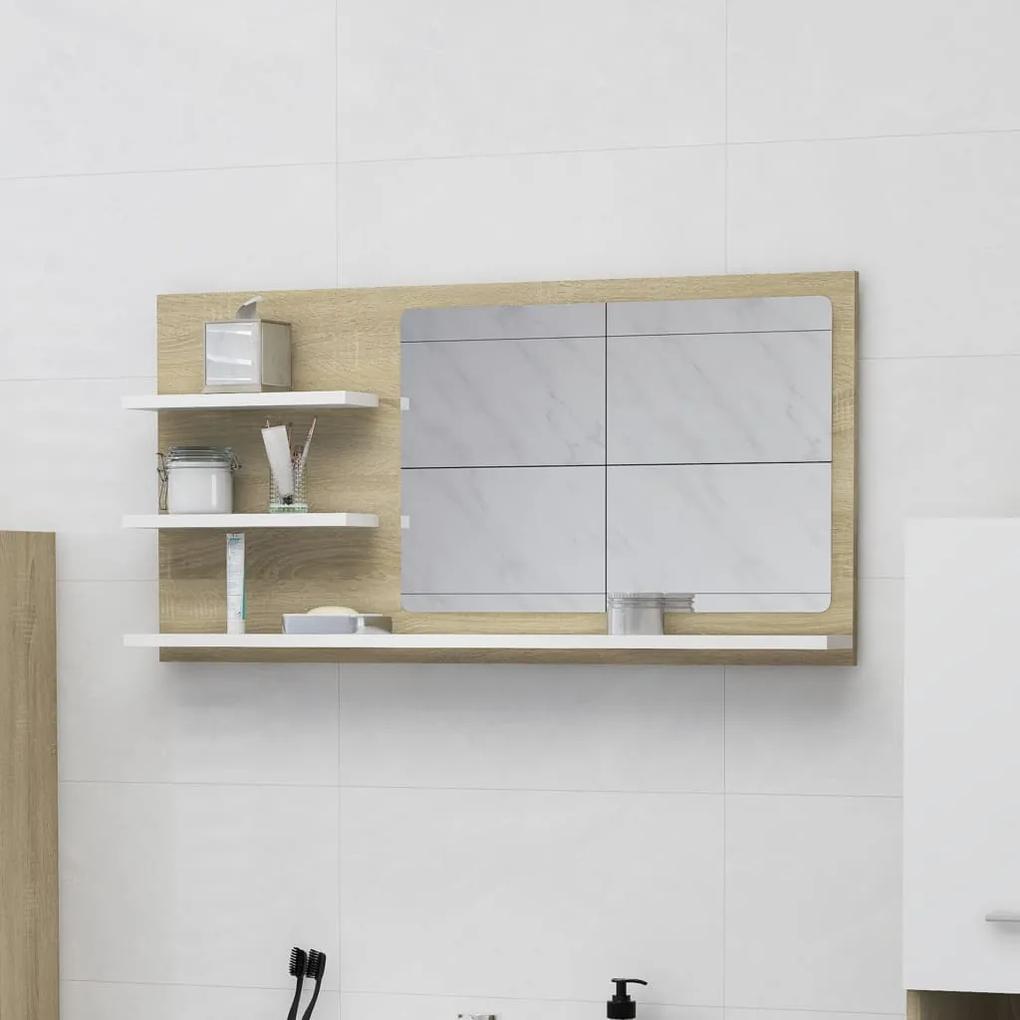 Espelho casa de banho 90x10,5x45cm contrap. branco e carvalho