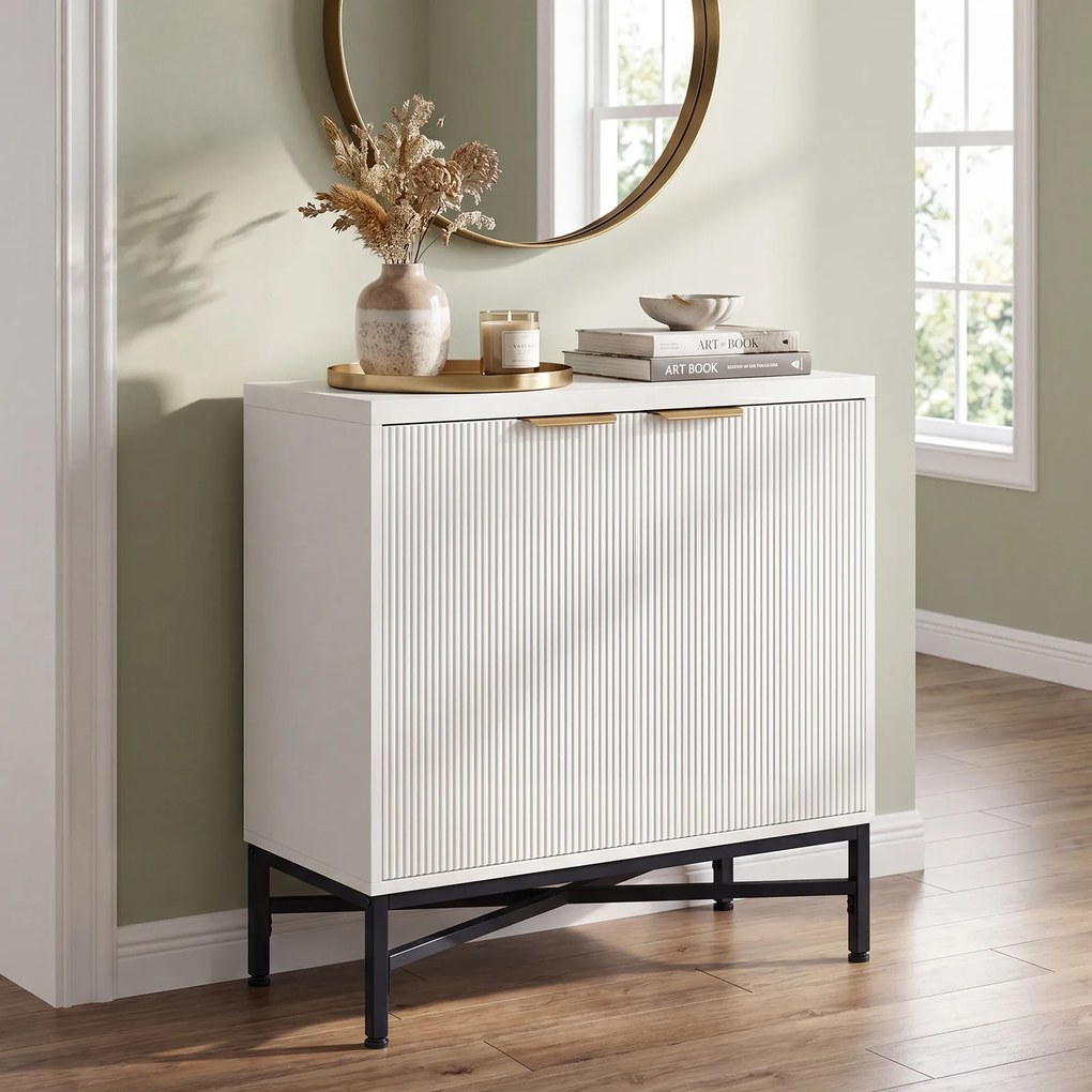 Aparador de 2 Portas, 71 x 35 x 82 cm, Prateleira Ajustável em 5 Níveis, Branco