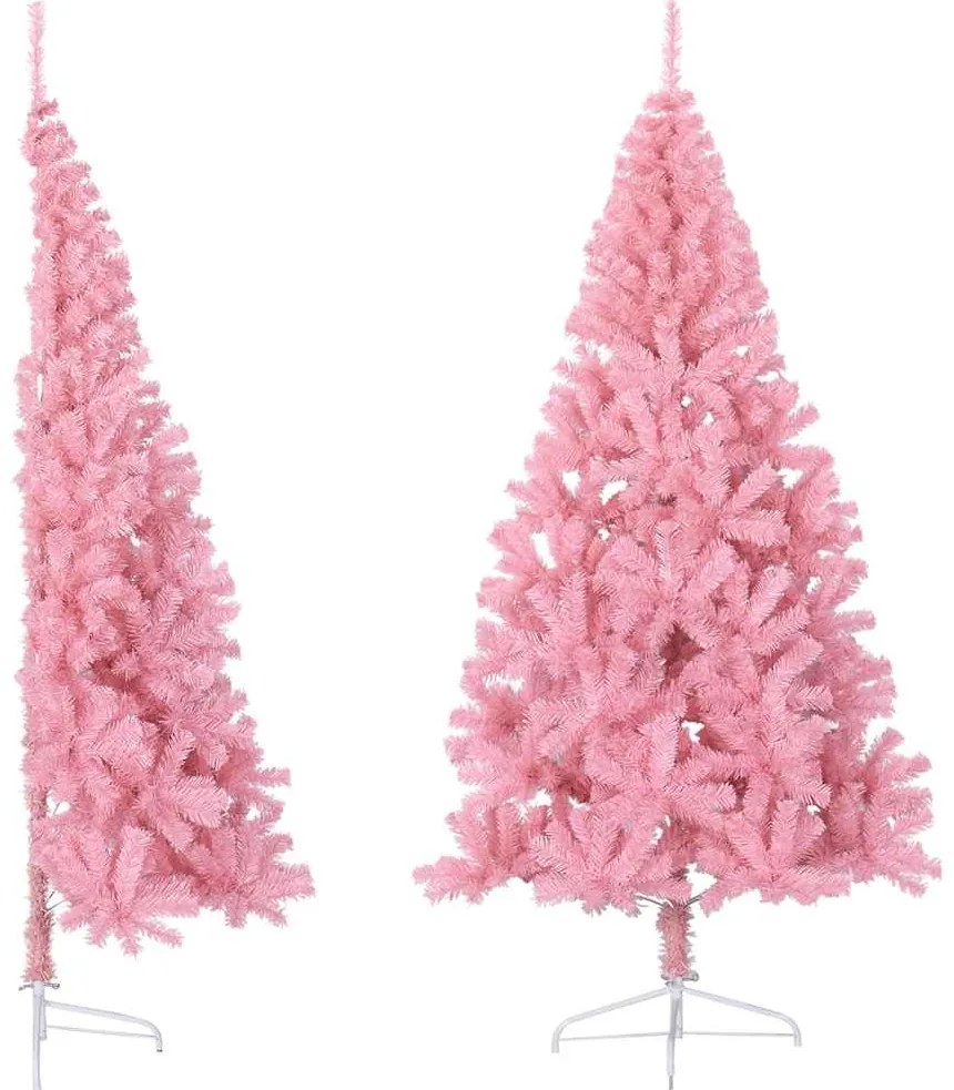 Meia árvore de Natal artificial com suporte 180 cm PVC rosa