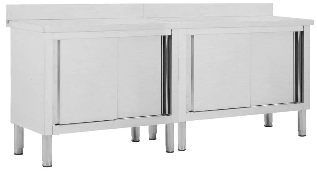 vidaXL Mesas trabalho c/ portas correr 2pcs 200x50x(95-97)cm aço inox.