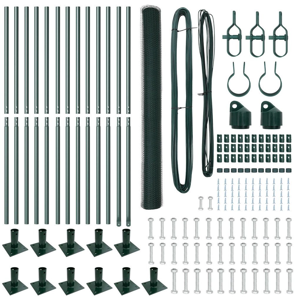 Set de Cercas Conjunto de 2 Verde Aço, PVC 25 x 1.5 m Durável