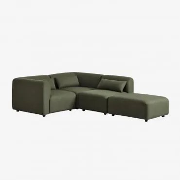 Sofá Modular De Canto Em L De 3 Peças Com Puff Fogler Tecido Pele De Borrego Verde Sálvia - Sklum