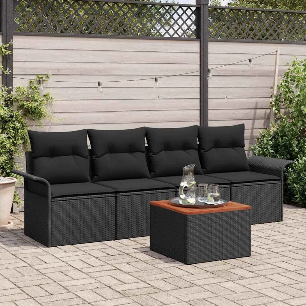 vidaXL Conjunto de Sofá de Jardim com almofada 5 pcs Preto vime PE