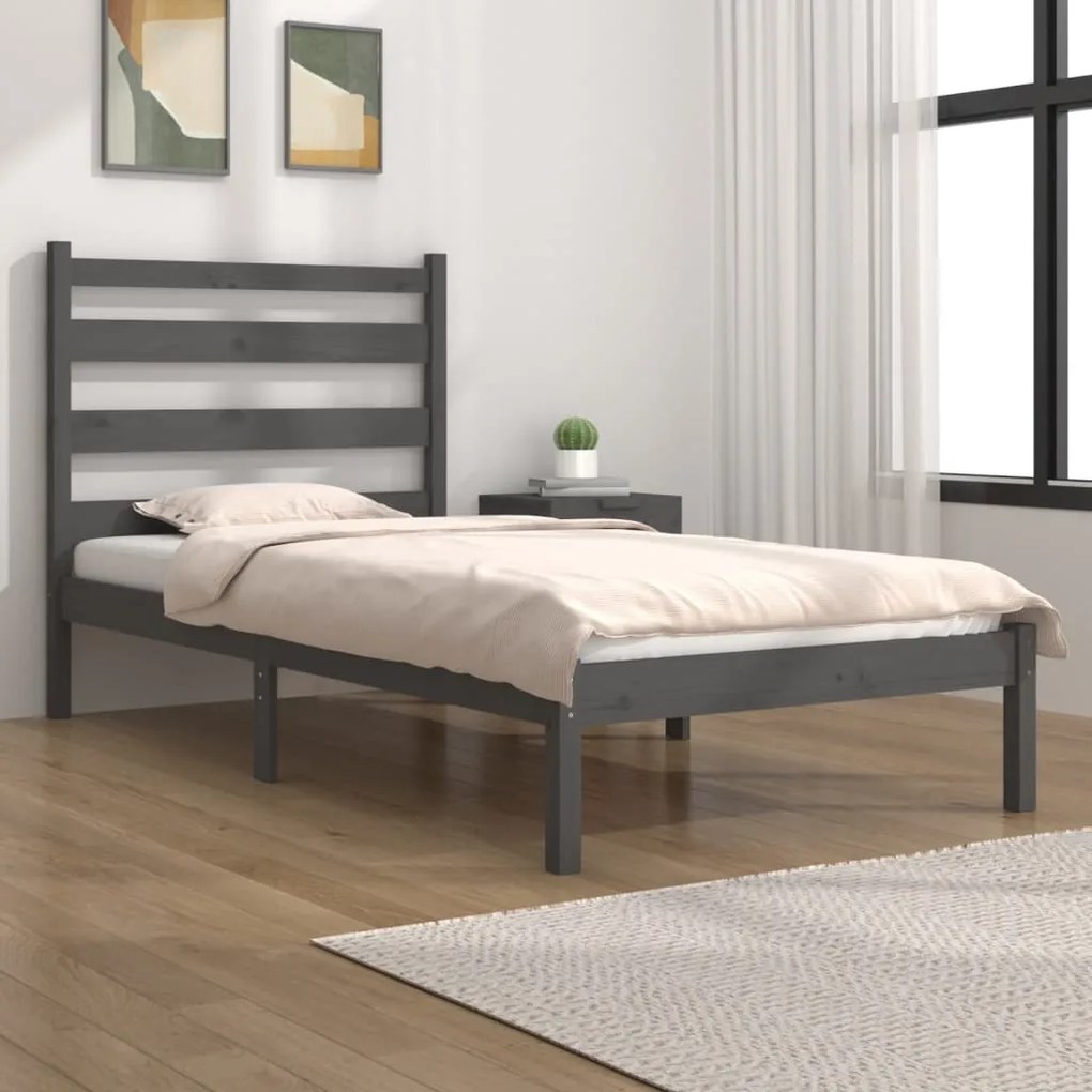 vidaXL Estrutura de cama pequena solteiro 75x190 cm pinho maciço cinza