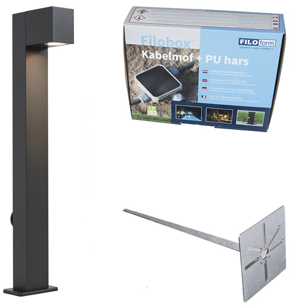 Candeeiro de exterior preto com estaca de terra e prensa-cabo 65cm Incl. Tomada IP44 - Baleno Moderno