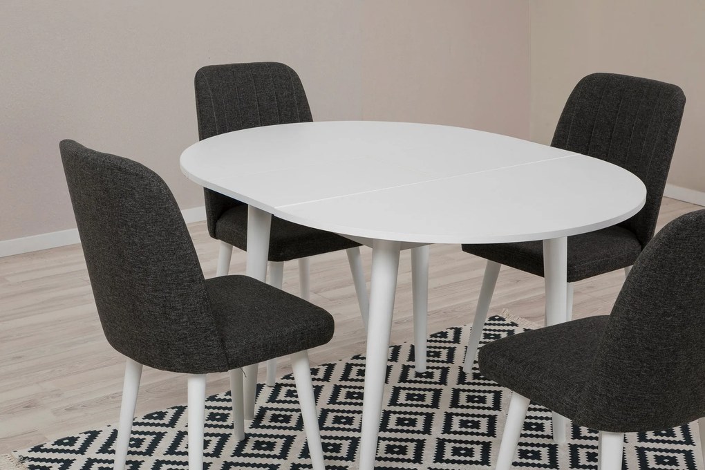 Conjunto de Mesa de Jantar Extensível e Cadeiras Vina – Branco Antraci