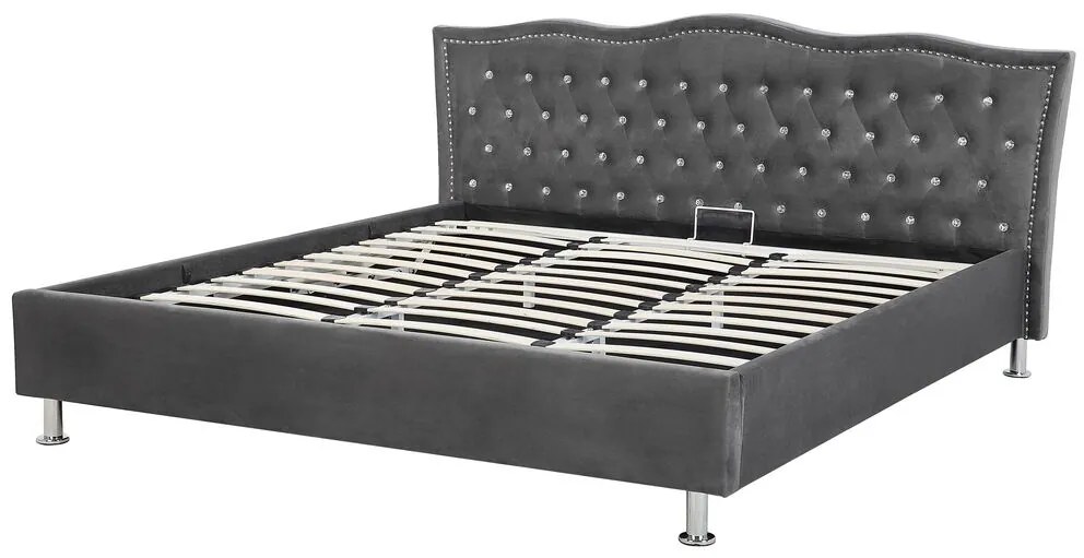 Cama de casal com arrumação em veludo cinzento escuro 180 x 200 cm METZ Beliani