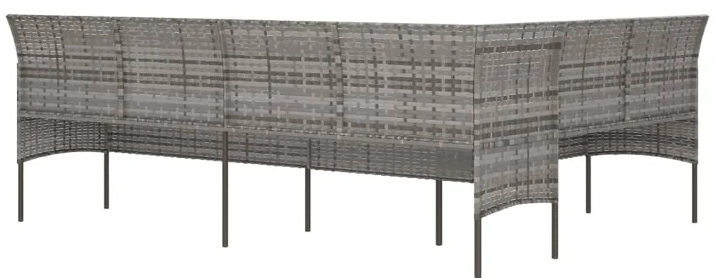 Sofá em forma de L p/ jardim c/ almofadões vime PE cinzento