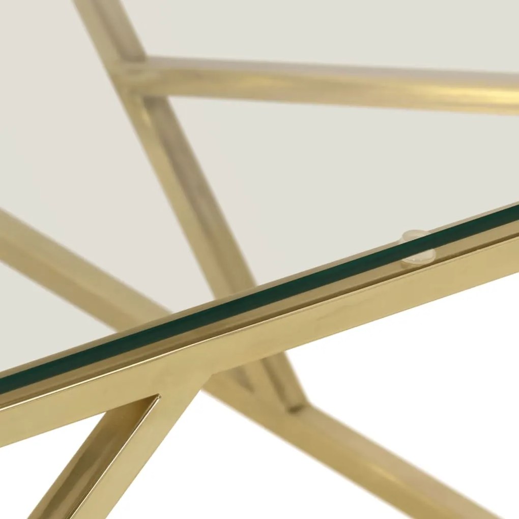 Mesa de centro aço inoxidável e vidro temperado dourado