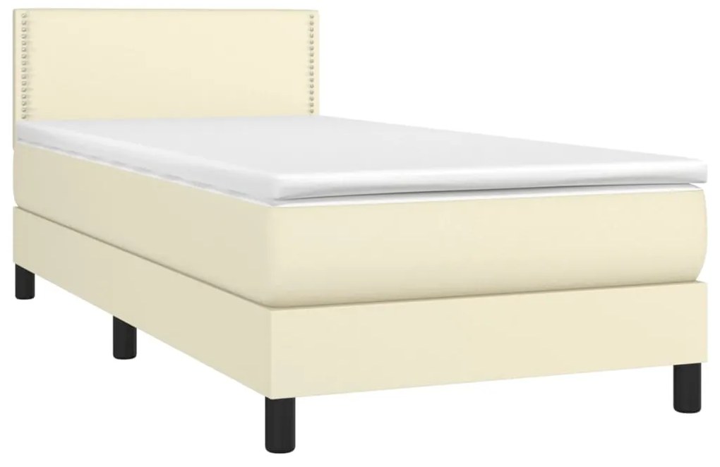 Cama com molas/colchão 90x200 cm couro artificial cor creme