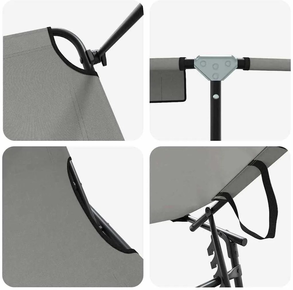Espreguiçadeiras Dobráveis 2 pcs com Teto Cinza Tecido Oxford 600D