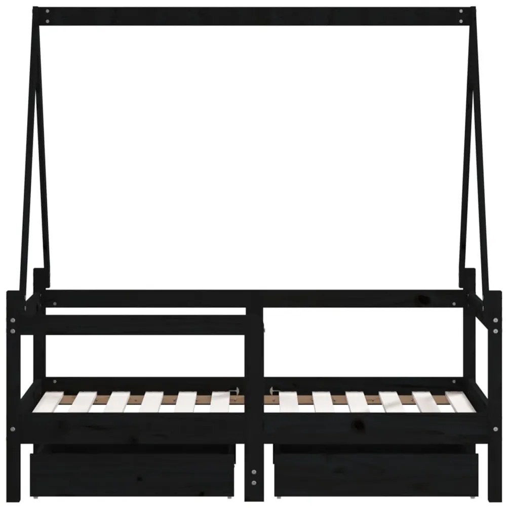 Estrutura cama infantil c/ gavetas 70x140 cm pinho maciço preto