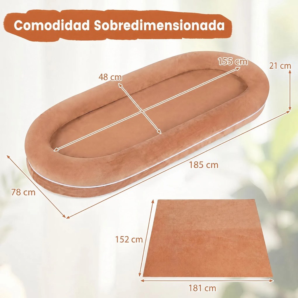 Cama Partilhada para Animais, 185 x 78 x 21 cm, Bordo Removível, Castanho