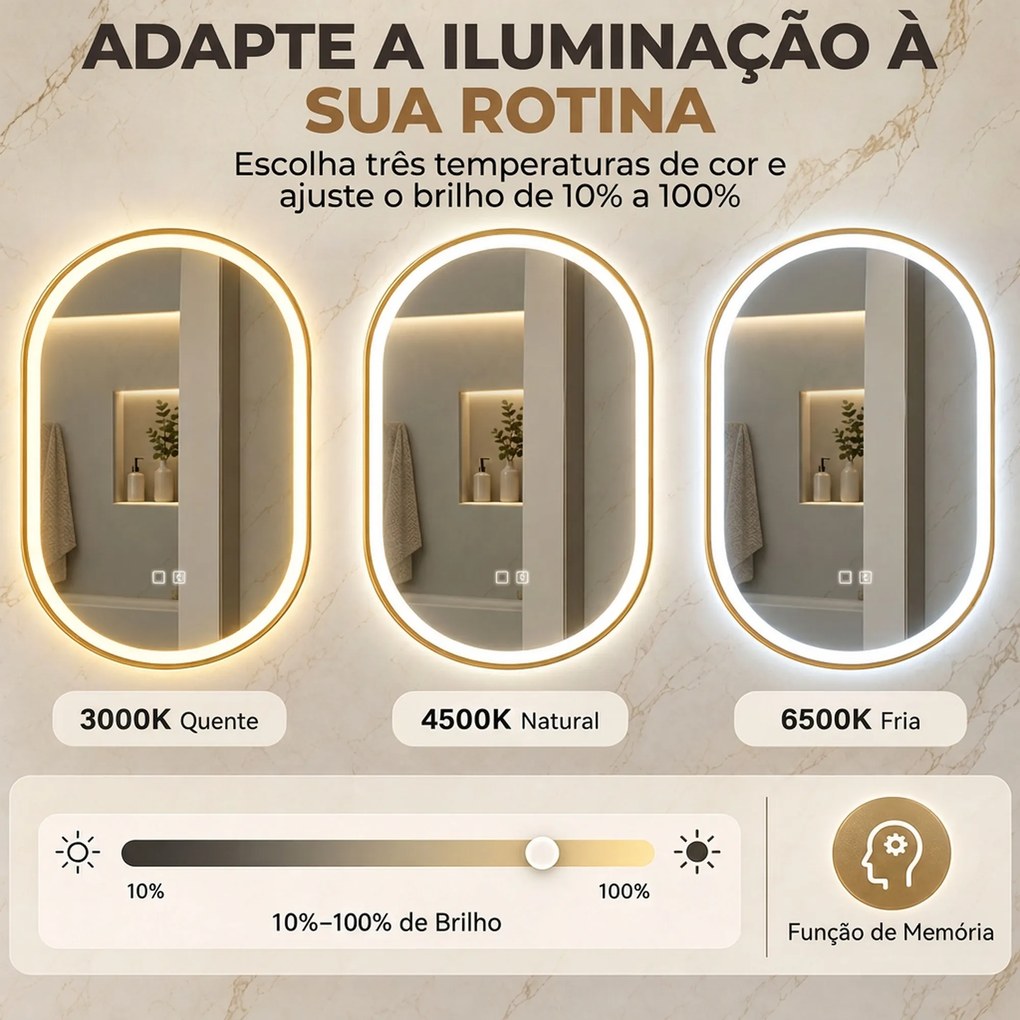 Espelho de Casa de Banho com LED Altifalante Bluetooth e Antiembaciamento 100x70 cm 3 Tons de Luz Brilho Regulável