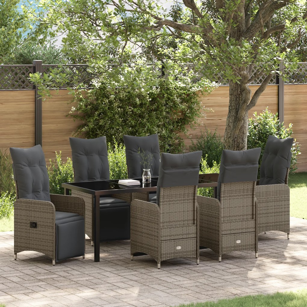 Conjunto de Jantar para Jardim com Almofadas Cinza Rattan Plástico