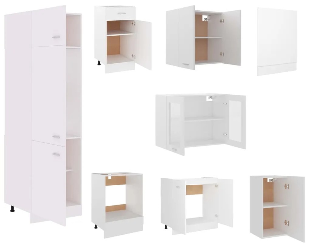 8 pcs conjunto armários de cozinha contraplacado branco