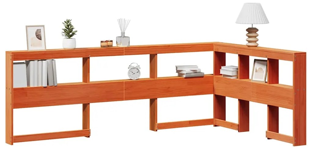 vidaXL Estante cabeceira forma de L 120 cm pinho maciço castanho-mel