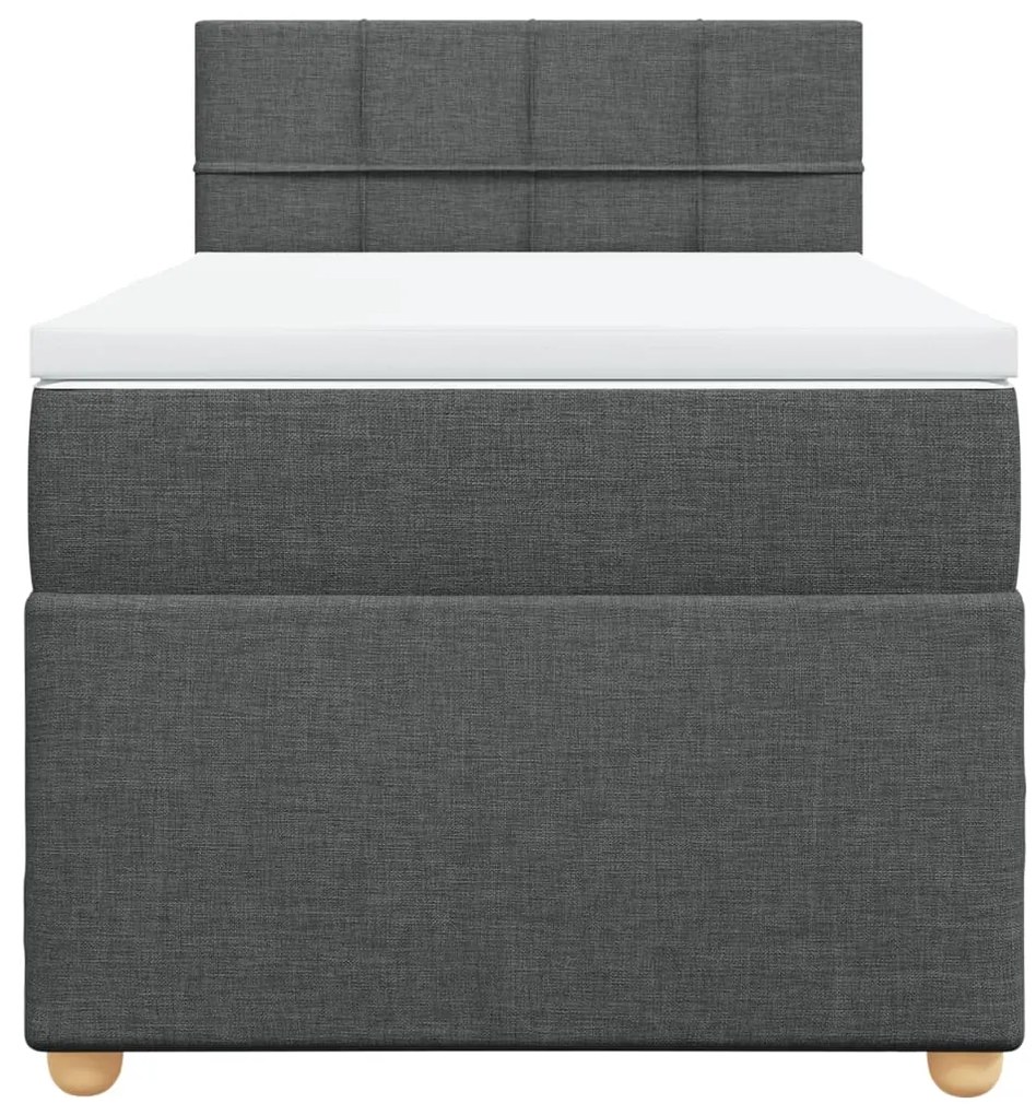 Cama box spring com colchão solteiro tecido cinzento-escuro