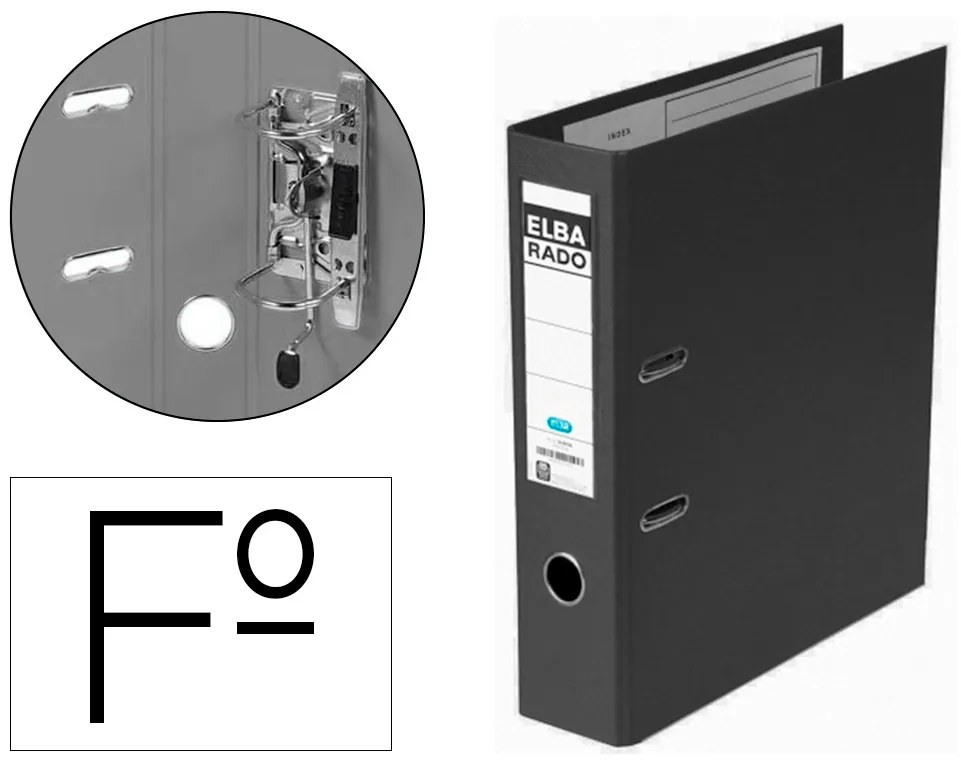 Pasta de Arquivo de Alavanca Elba Chic Cartão Forrado Pvc com Rado Folio Lombada de 80 mm Preto