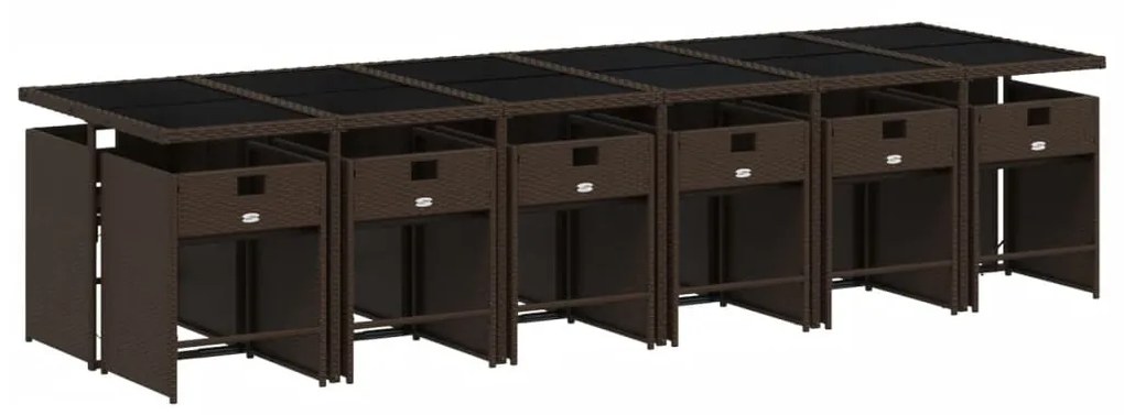 13 pcs conjunto jantar p/ jardim c/ almofadões vime PE castanho