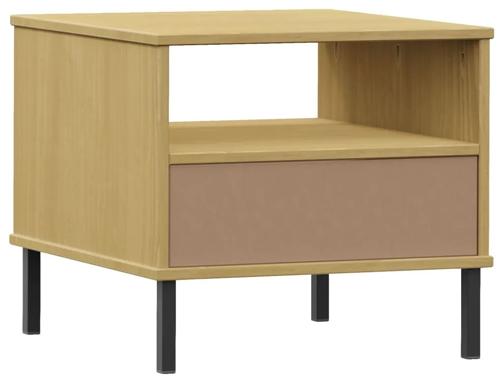 Mesa de cabeceira c/ pernas de metal OSLO pinho maciço castanho