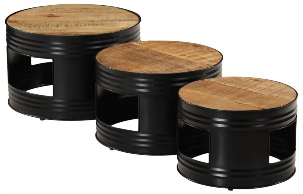 Mesas de bar formato de tambor 3 pcs mangueira áspera maciça