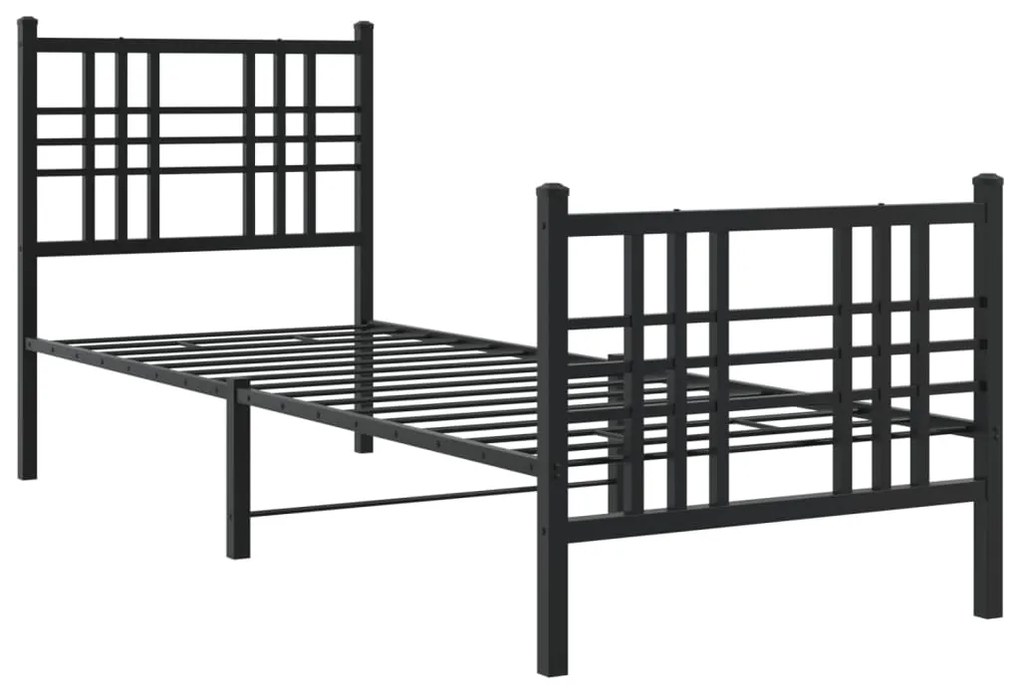 Estrutura de cama com cabeceira e pés 75x190 cm metal preto