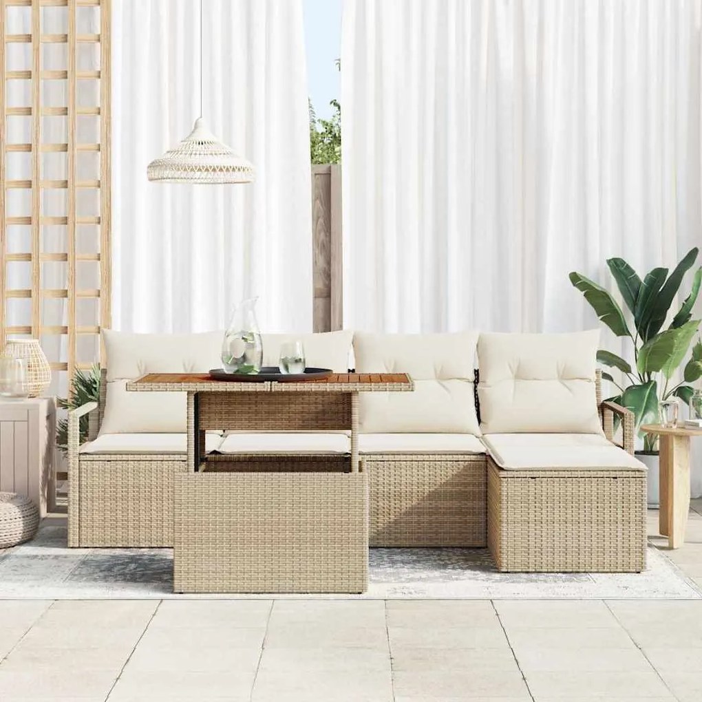 Conjunto de Sofás de Jardim 6 pcs Bege e Creme Médio