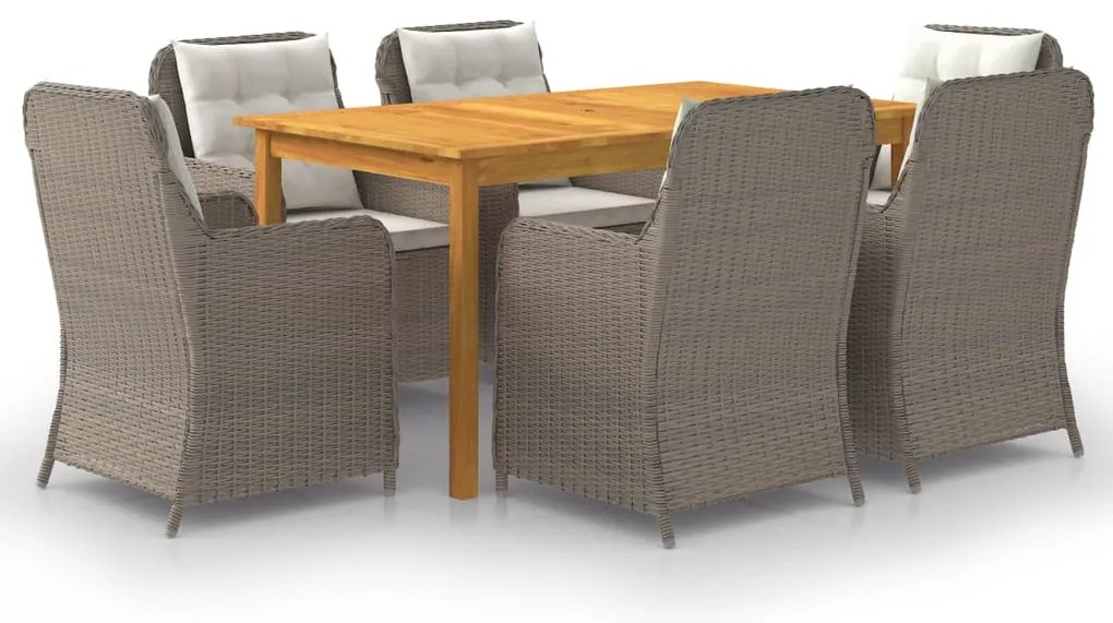 7 pcs conjunto de jantar para jardim castanho
