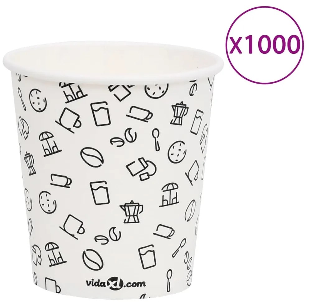 vidaXL Copos de café papel 200 ml 1000 pcs branco e preto